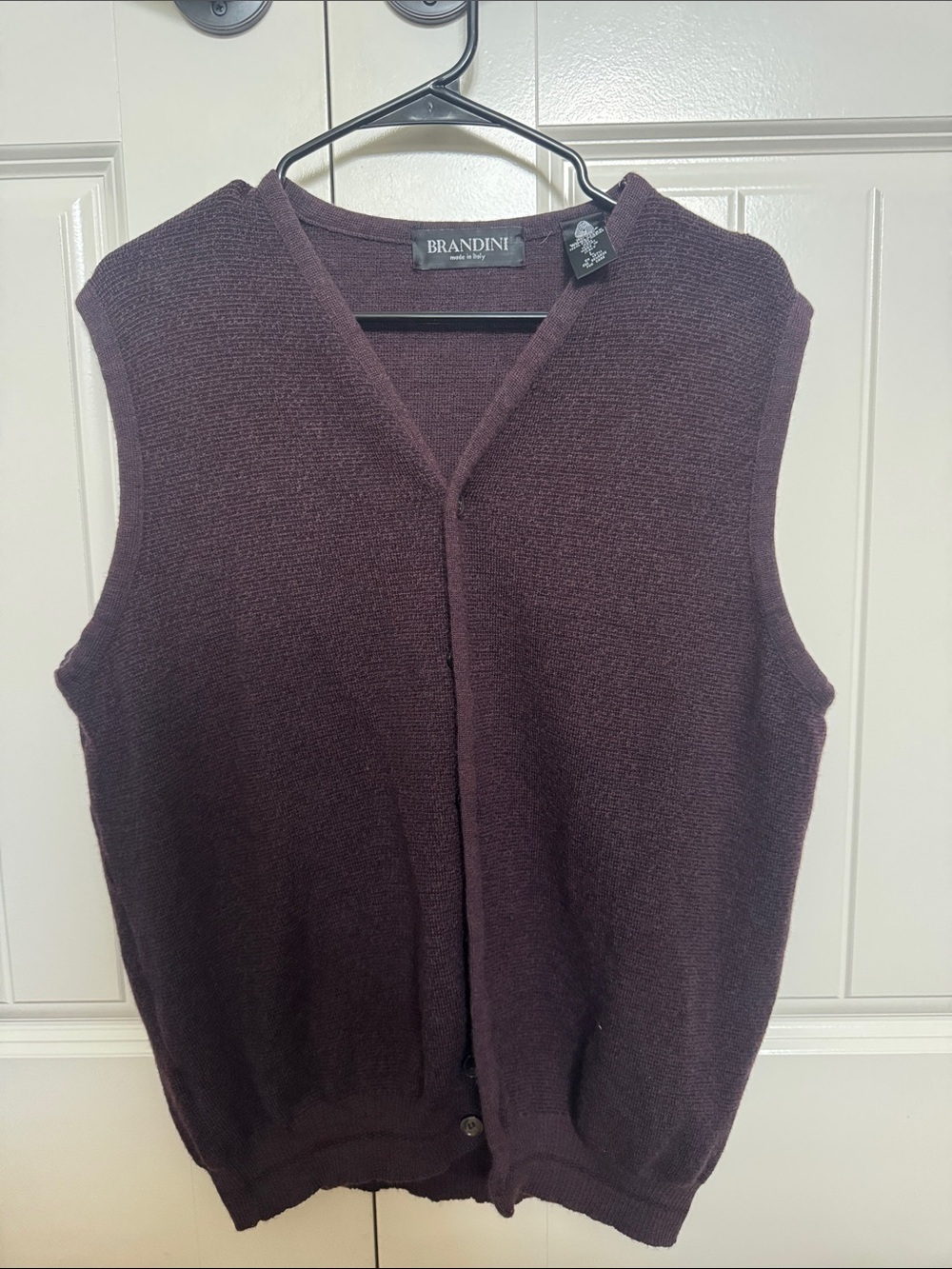 Brandini Men's V-Neck Sleeveless Cardigan - Deep Plum